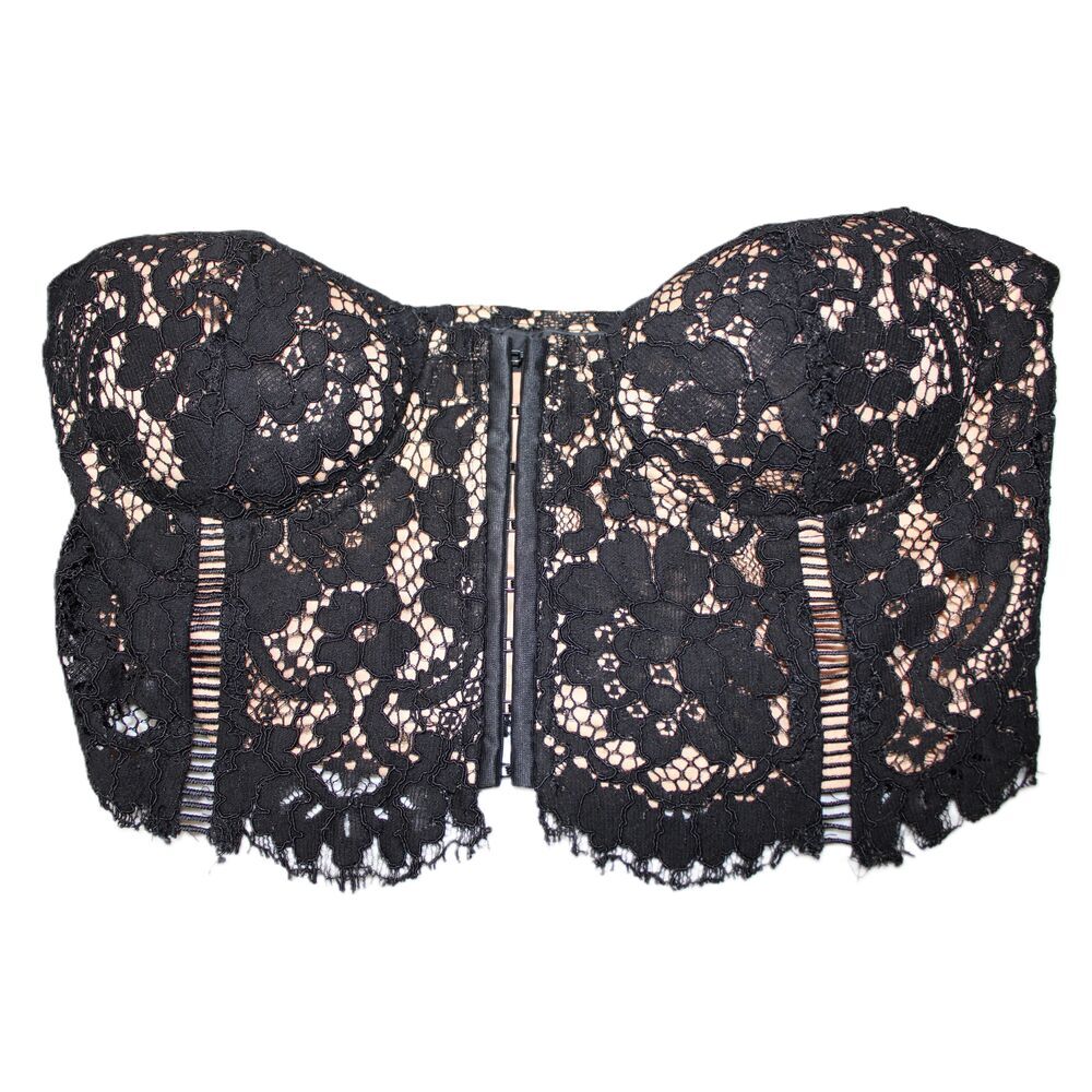 NWOT Womens Lulus Black Cream Nude Lace Strapless Bandeau Crop Top Size Small S